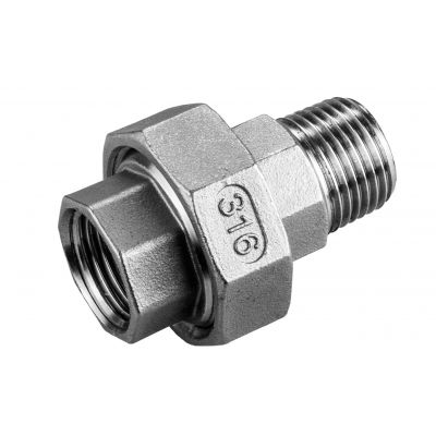 Three-part coupling in stainless steel with flat seal  - male thread X female thread, 1/2"
