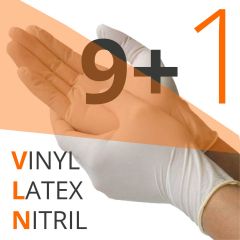 Promotion package: On purchase of 9 boxes of gloves + 1 box free (Valid on Vinyl, Nitril and Latex)